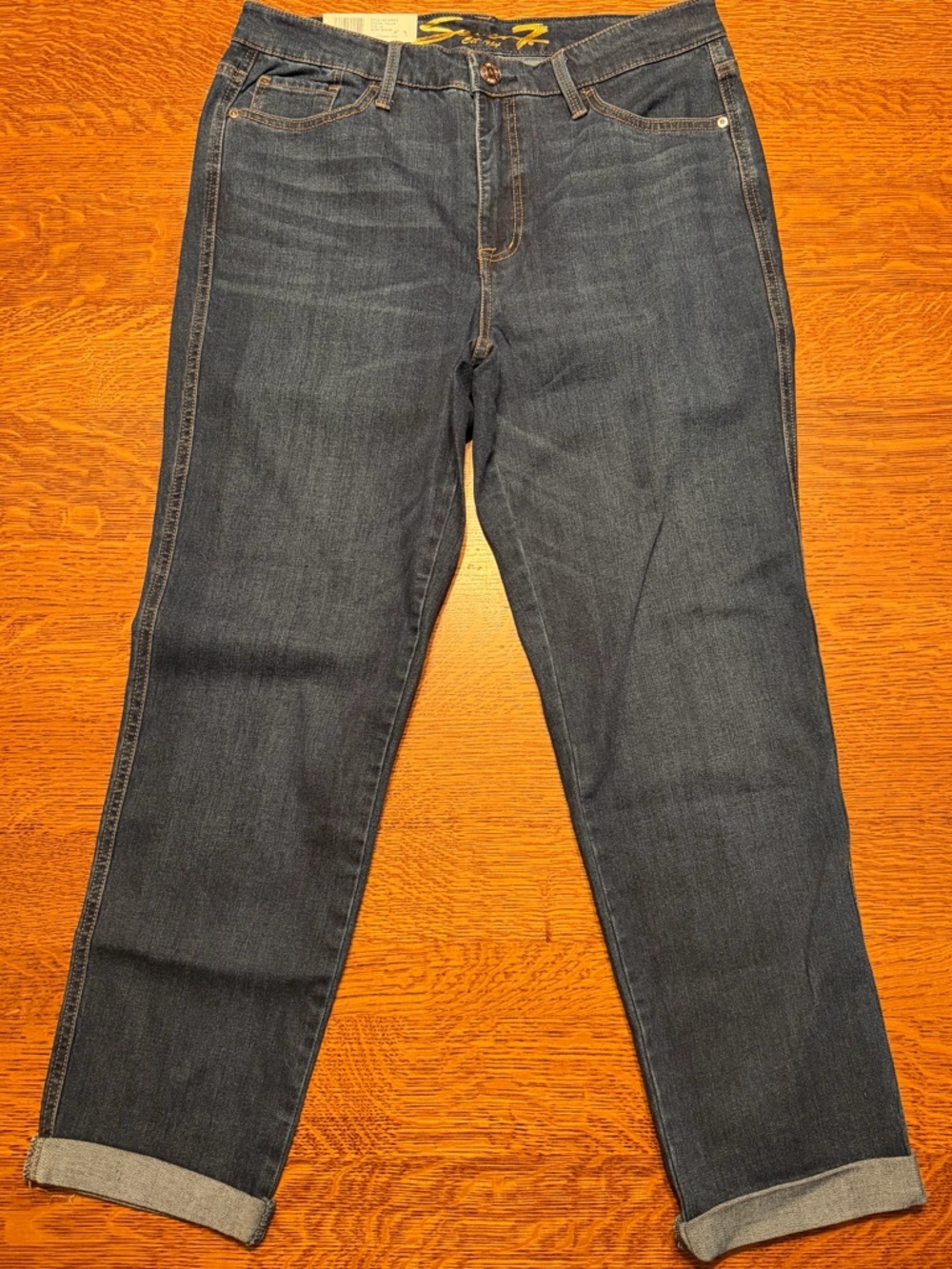 Seven7 Weekend Boyfriend Rolled Cuff Jeans - Dark Blue Size 10